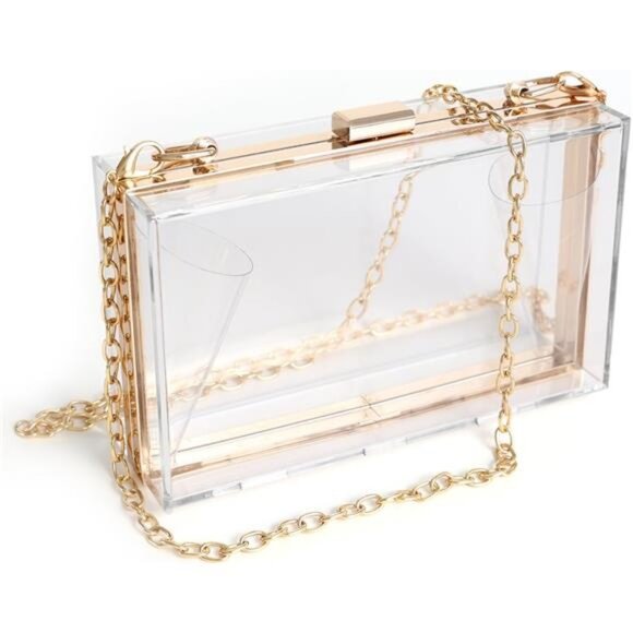 Clear Acrylic Handbag for Women – Shoulder Purse with Gold Tone Chain Strap - Picture 12 of 12